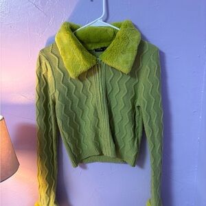 Green Fuzzy Collar Sweater